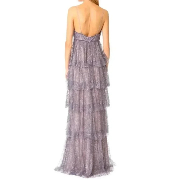 NWT Marchesa Notte Silver Grey Sparkle Tulle Tiered Sleeveless Gown Dress 10 - Picture 2 of 15